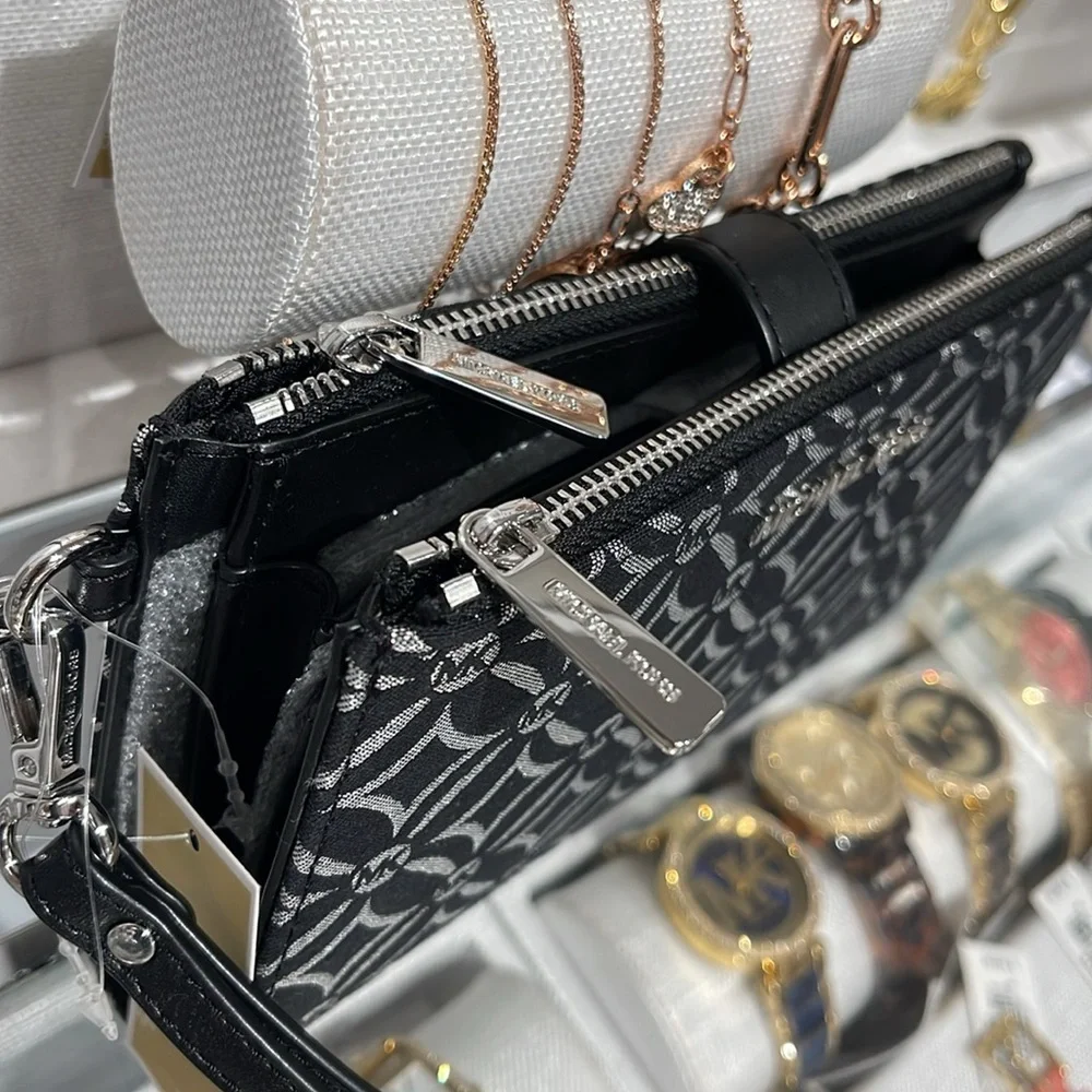 Michael Kors Jet Set Travel Large Double-Zip Wristlet-Wallet-PhoneHolder Black